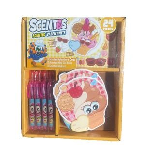 Scentos 24 Scented Valentines Kit Smell Cards Gel Pens Stickers Decorative Cool